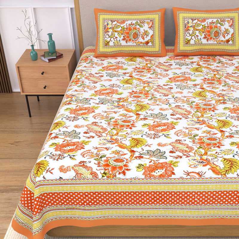 Gulab-E-Gulzaar Cotton Bedsheet (Orange) - 144 TC media 4