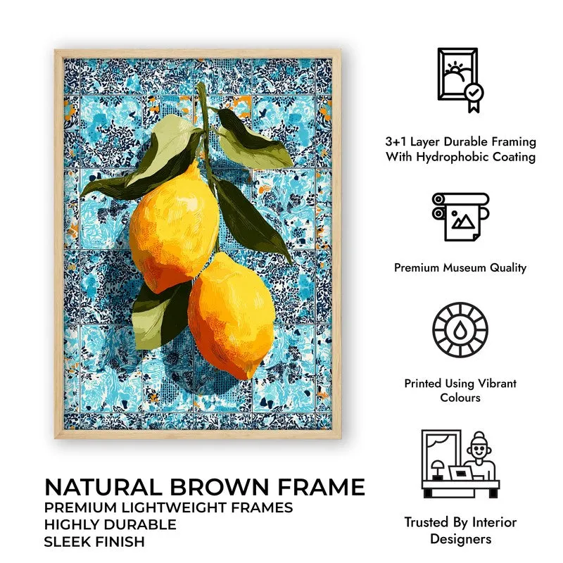 Zestara Lemon Foliage Canvas Wall Painting With Brown Frame media 10
