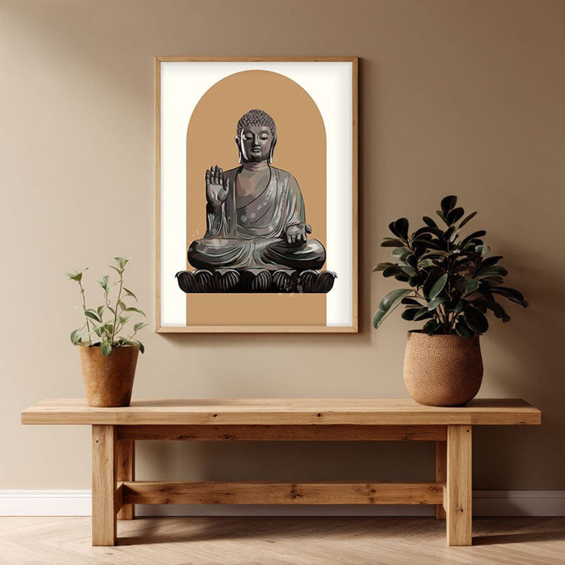Palm Of Peace Archival Paper Wall Art - Natural Brown Frame