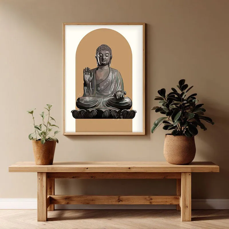Palm Of Peace Archival Paper Wall Art - Natural Brown Frame media 1