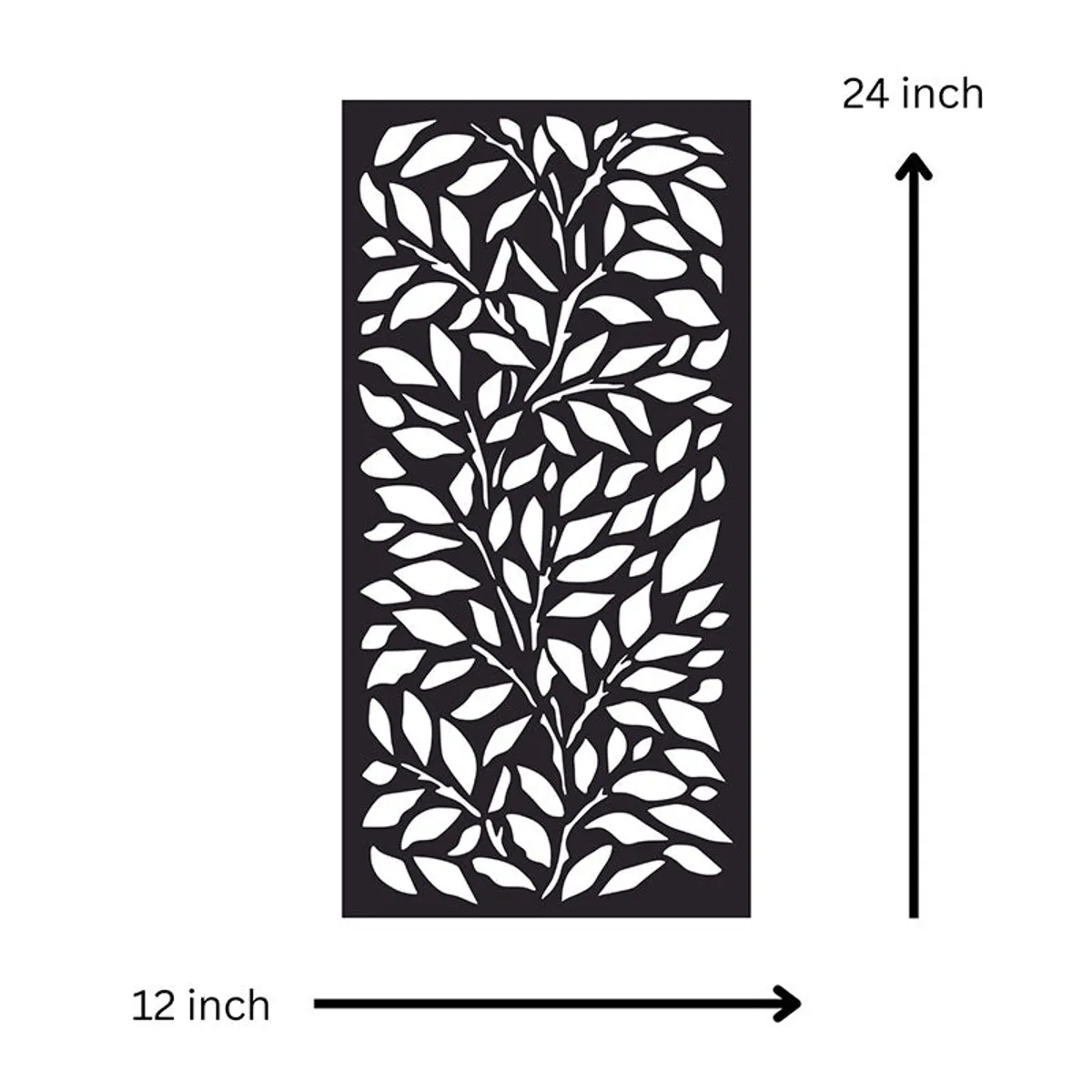 Black rectangular iron wall accent with a leafy cut-out design