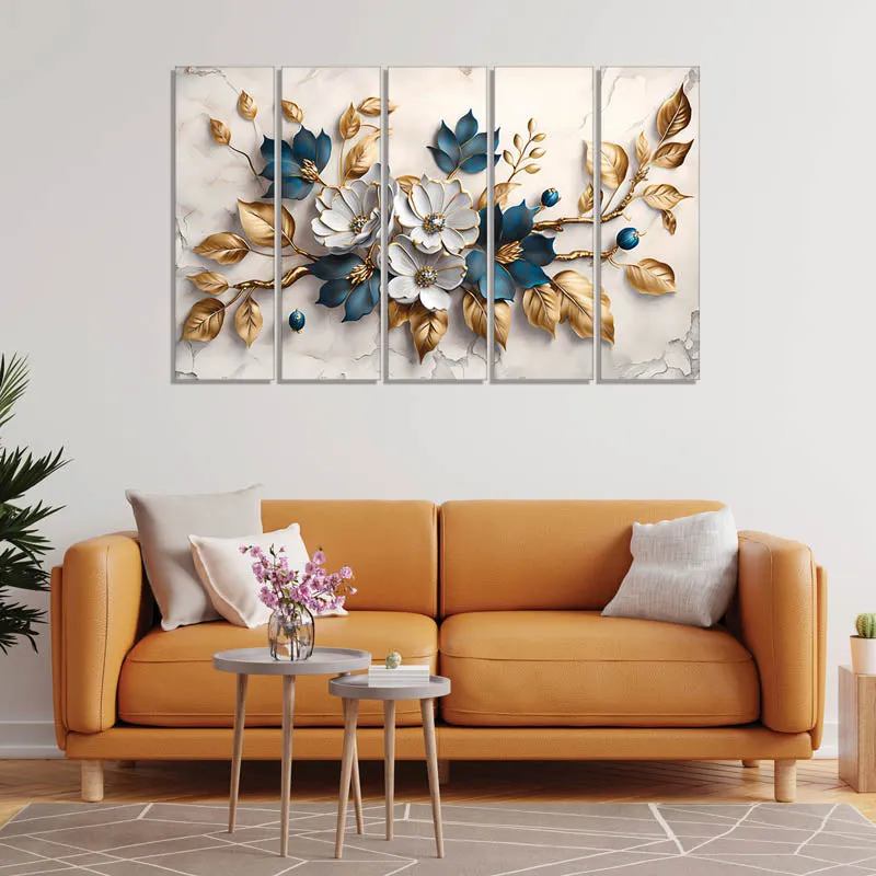 Abbla Flora Canvas Wall Painting - Set Of Five media 1
