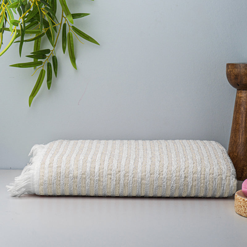 Micro Cotton LuxeDry Striped Comfort Bath Towel - Beige & White image 3