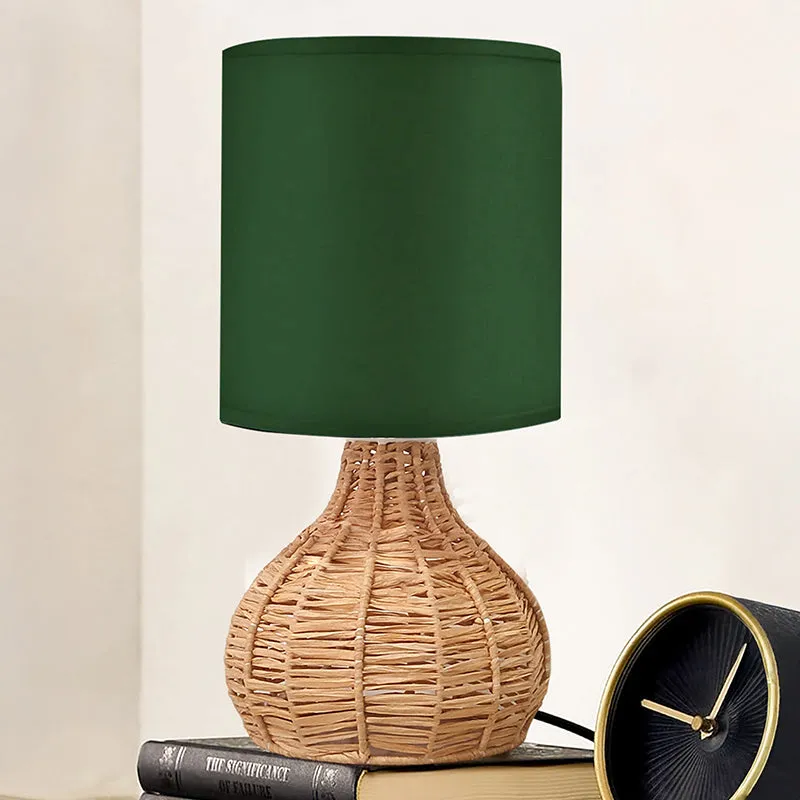 Palladian Edge Raffia Fabric Table Lamp - Green,Brown media 2