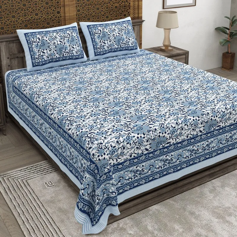 Artix Cotton Bedsheet (Blue) - 240 TC media 1