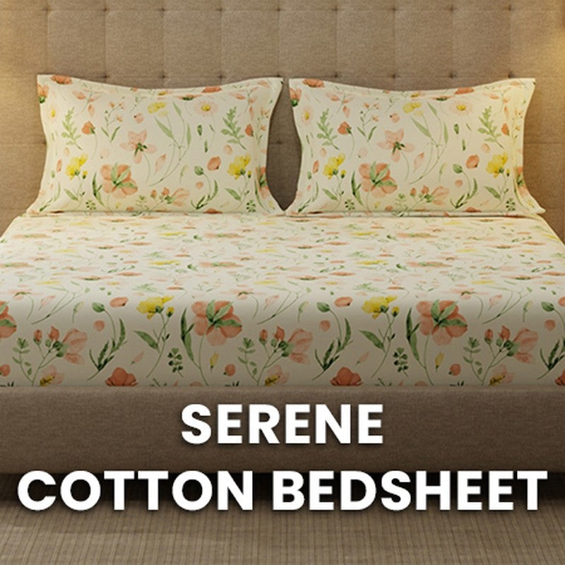 Urban Space Meadows Buttercream Cotton Bedsheet - 200 TC media 9