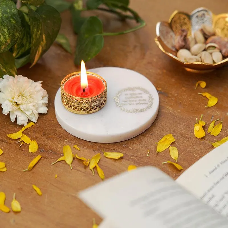 Marble Gayatri Mantra Religious Tea Light Holder media 3