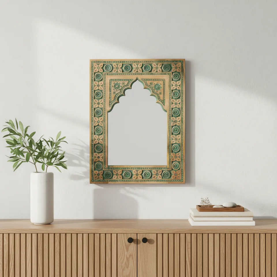 Aryza Premium Mango Wood Wall Mirror media 1