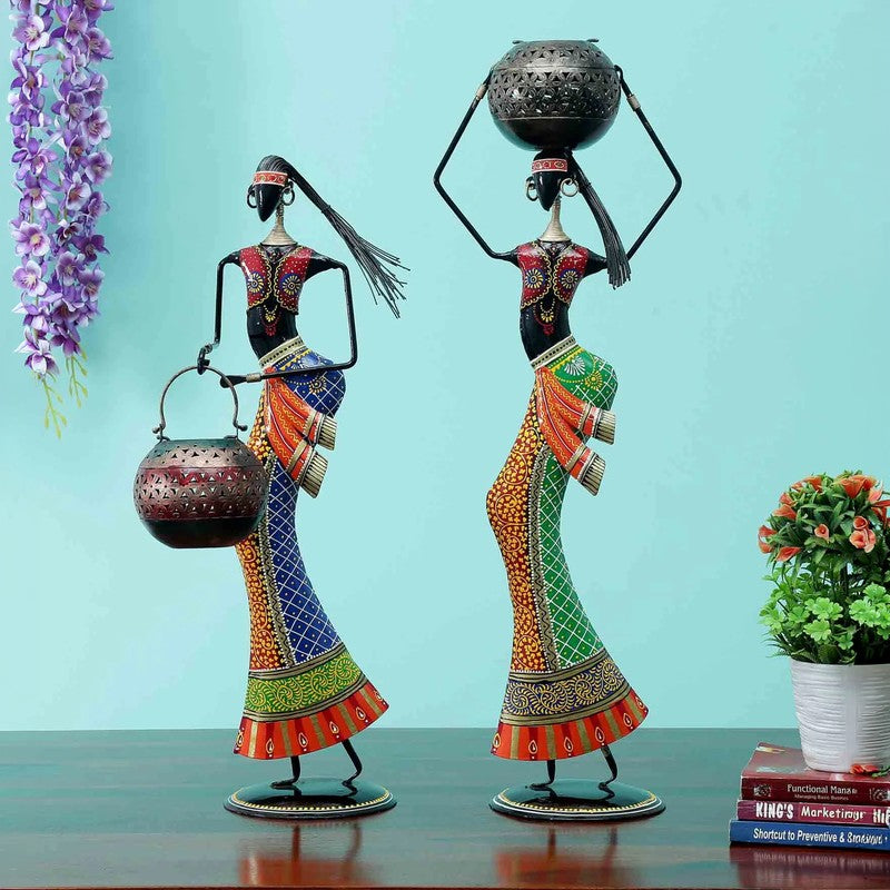 Tribal Women Iron Showpieces - Set Of Two
