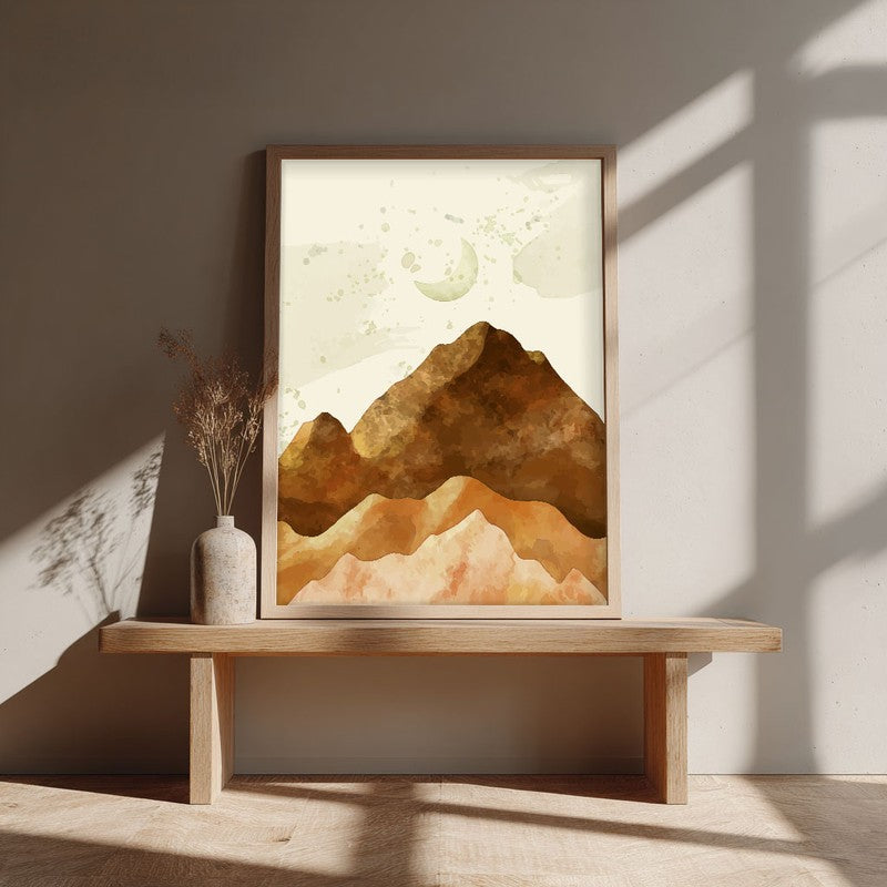 Sandy Peaks Archival Paper Wall Art  - Natural Brown Frame