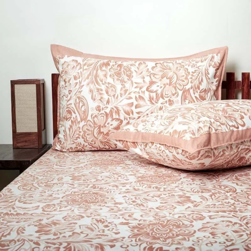 Micola Floral Printed Cotton Bedsheet (Peach) - 120 TC media 4