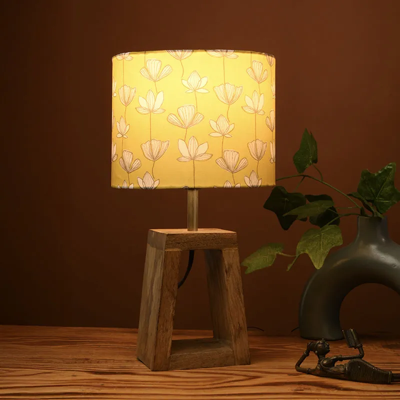 Yellow Flora Fabric Table Lamp - Yellow,Brown media 1