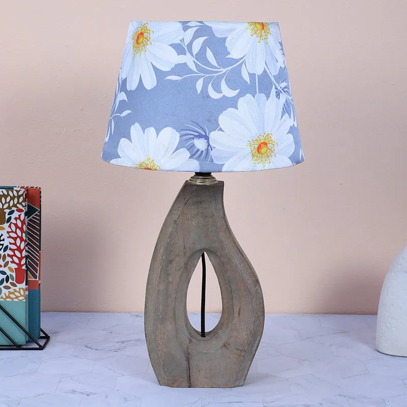 Daisy Blooms Runes Printed Mango Wood Table Lamp - White,Blue,Brown media 2
