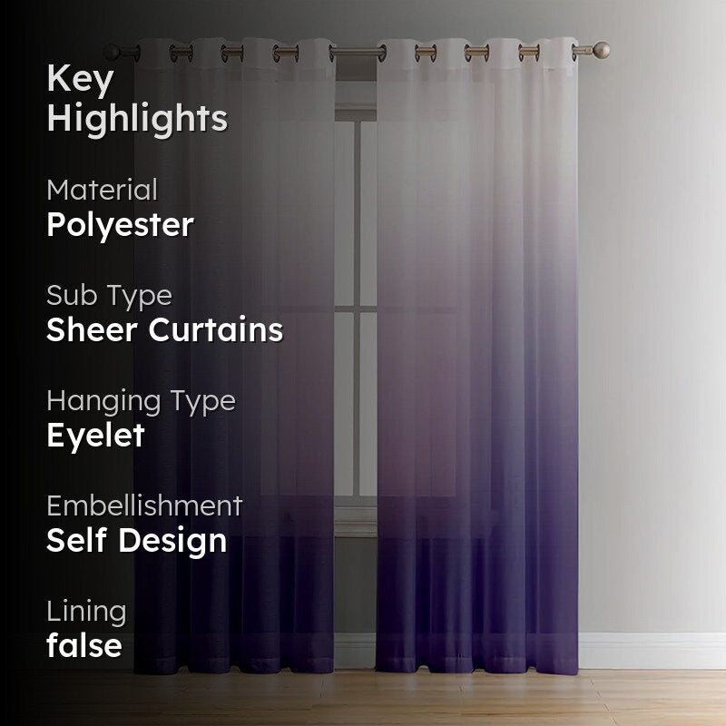 Ombrina Linen Texture Sheer Curtain (Violet) - Set Of Two media 2