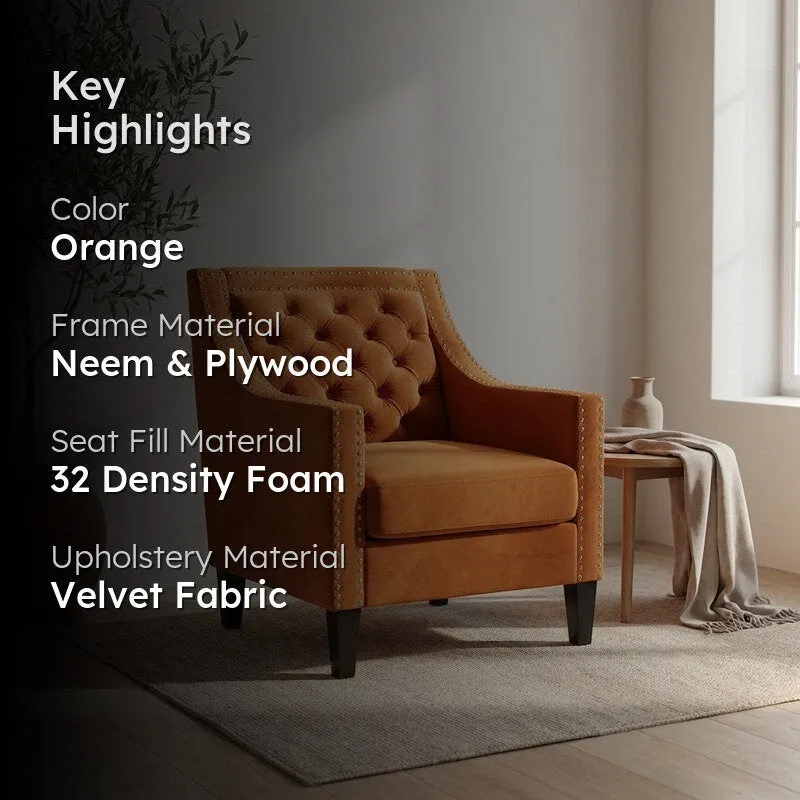 Softix Neem Wood Accent Chair - Orange media 2