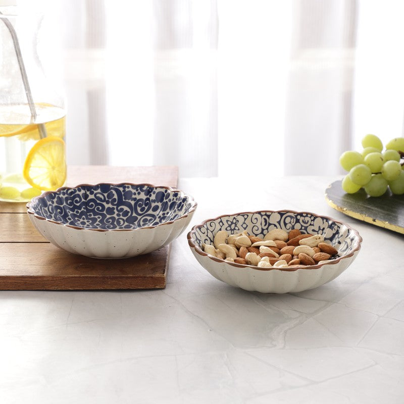Mudwave Blue Stoneware Snack Bowls (340 mL) - Set Of Two