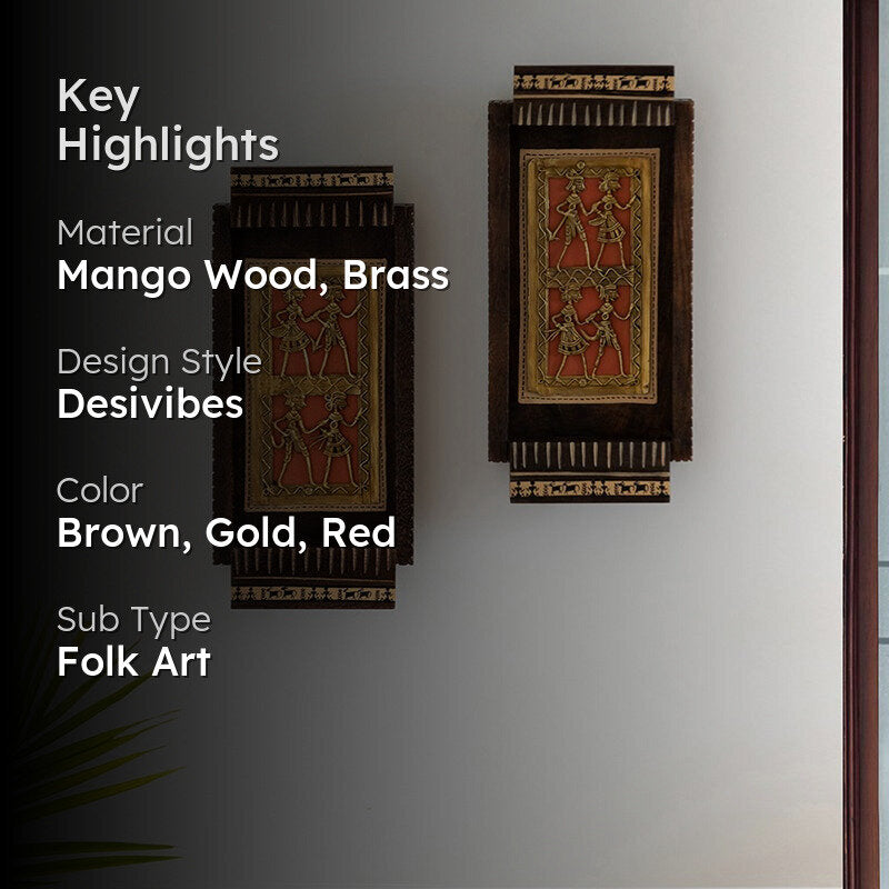 Tamra Vrinda Mango Wood & Brass Dhokra Wall Accent - Set of Two media 2