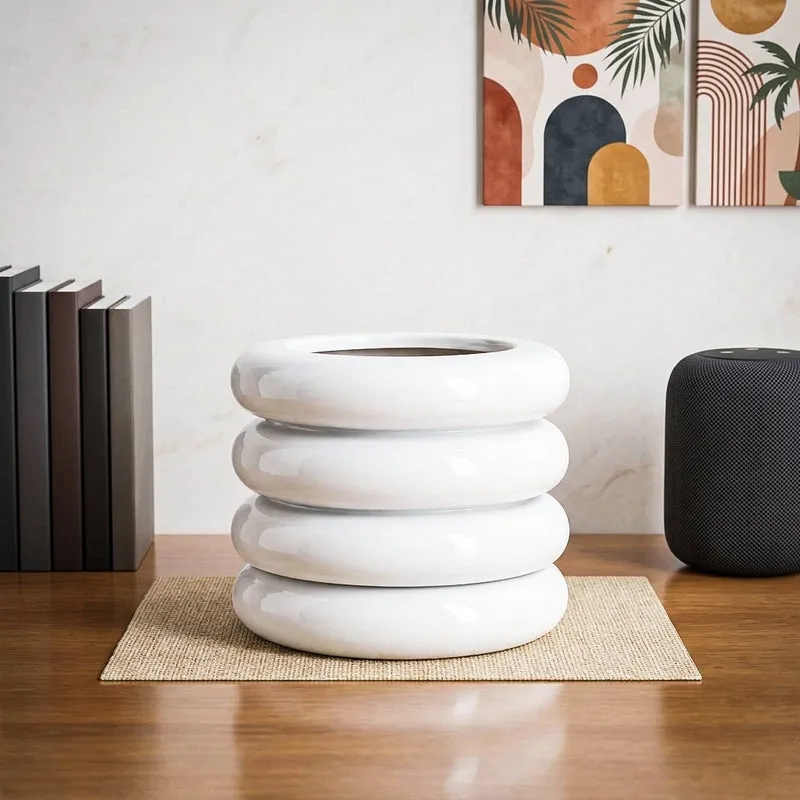 Ugaoo Ceramicurve Four Layer Ceramic Planter - White media 1