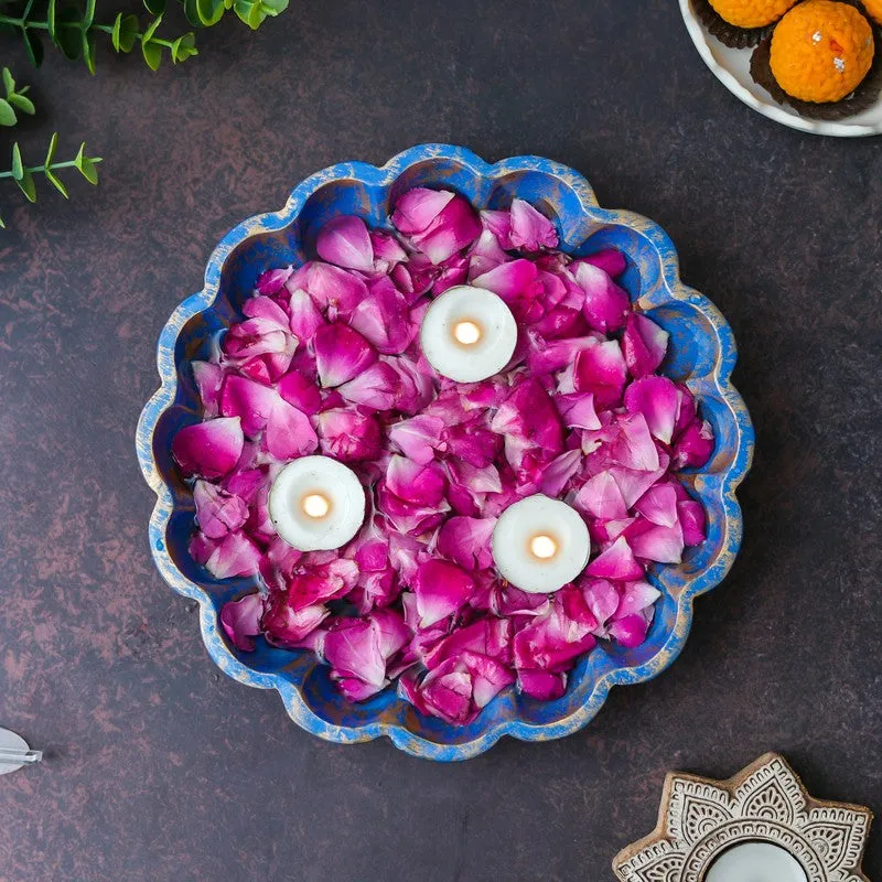Handcrafted Floral Resin Urli - Blue media 7
