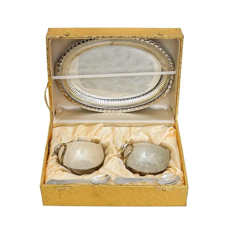Gleaming Golden Bowl & Tray - Silver media 4