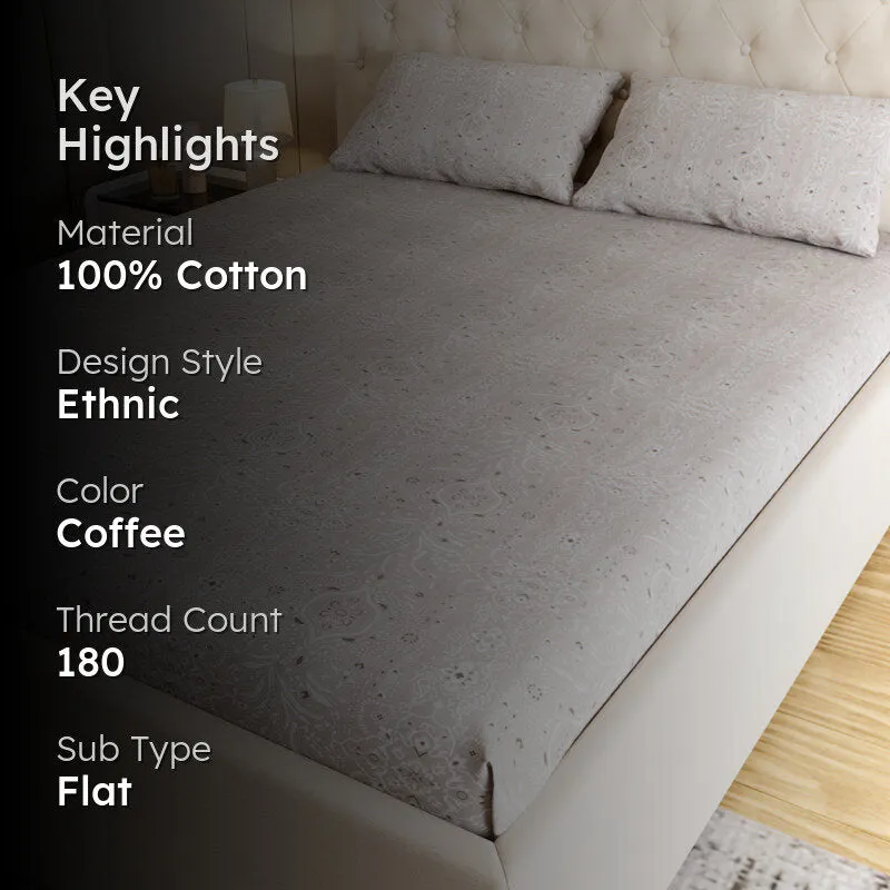 Meadow Ethnic Cotton Bedsheet (Coffee) - 180 TC media 2