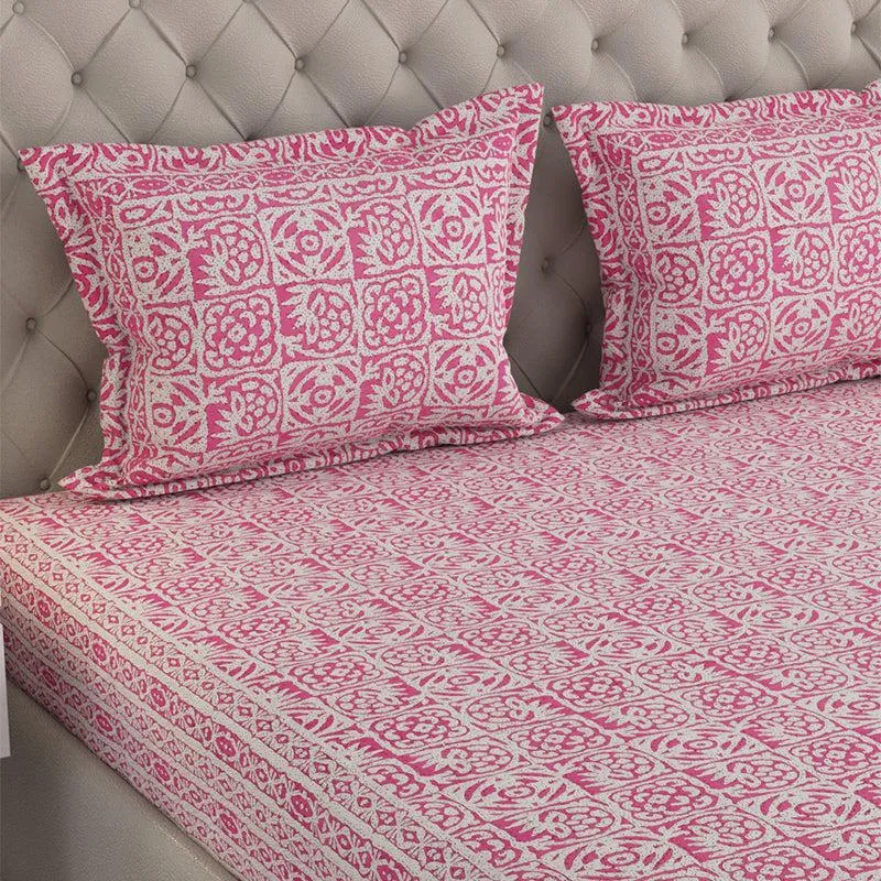 Gulshan Printed Cotton Bedsheet (Pink) - 240 TC media 3