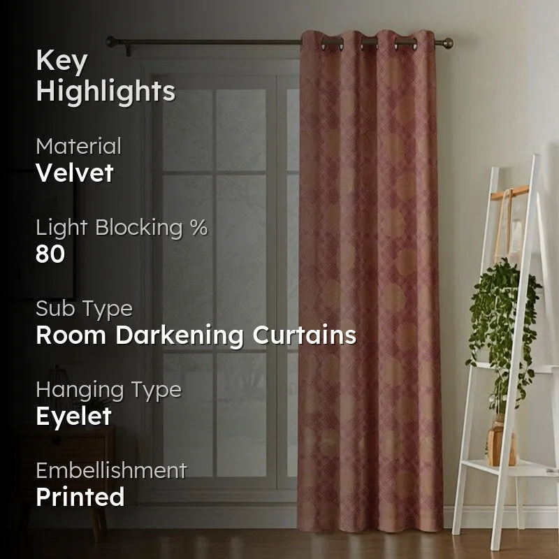 Glow Line Printed Velvet Curtain - Peach,Gold media 2