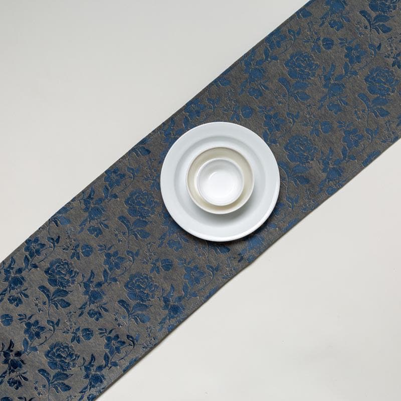 Italian Rose Jacquard Table Runner- Blue media 3