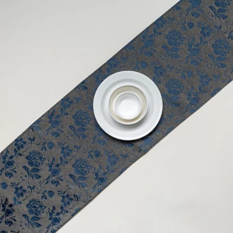 Italian Rose Jacquard Table Runner- Blue media 3
