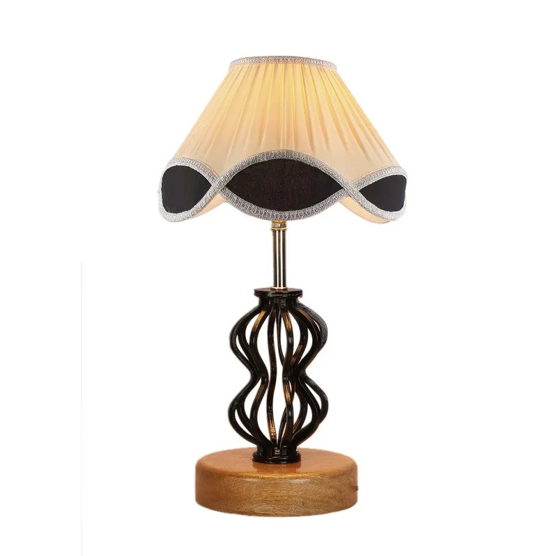 Aurevyn Cotton Table Lamp With Wooden Base - Ivory media 7
