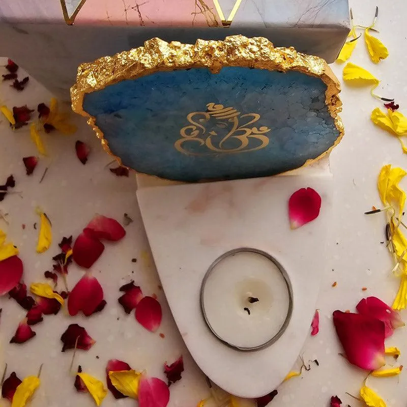 Vinayaka Agate & Marble Tealight Candle Holder - Turquoise media 5