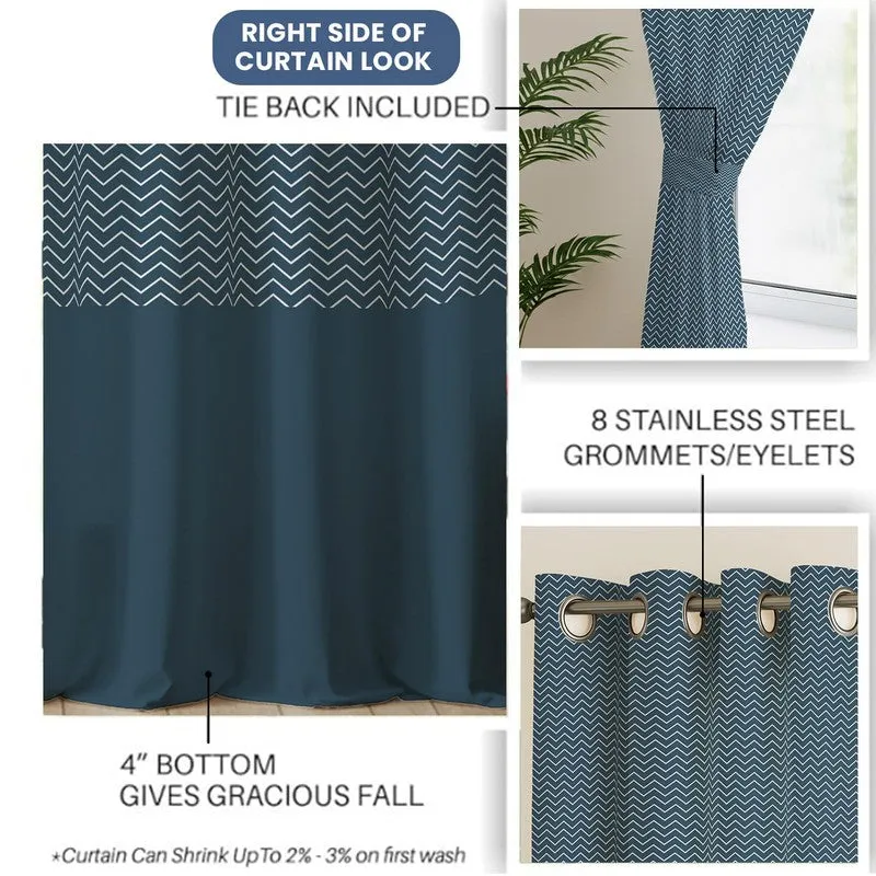 Urban Space Patterned Blue Cotton Curtains - Set Of Two media 5