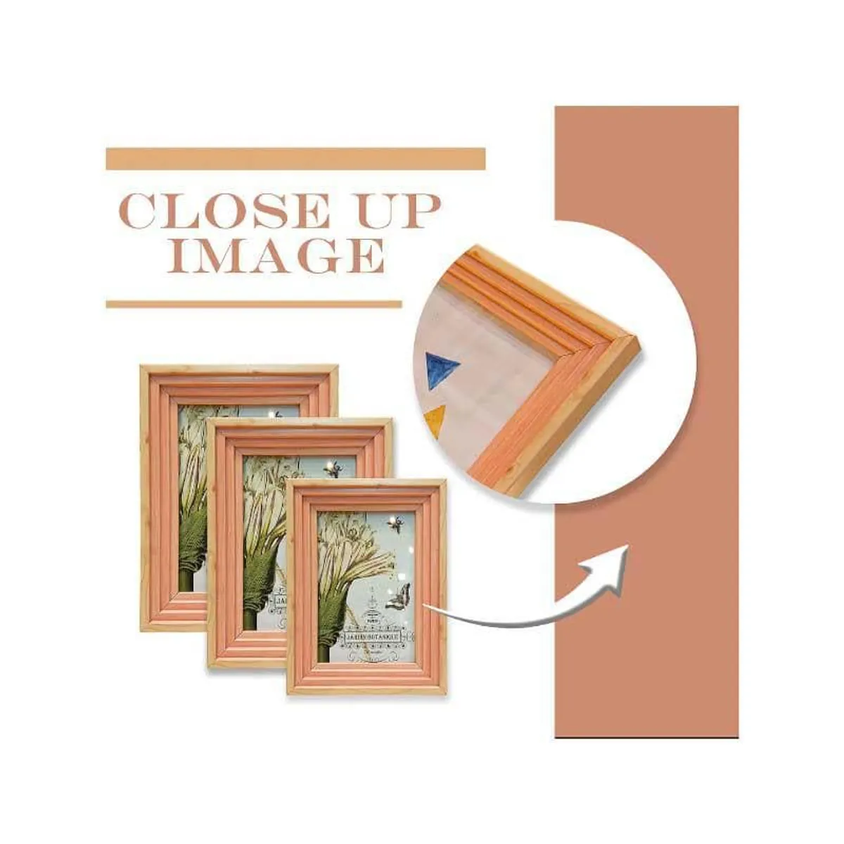 Close view of a beige and pink frame showing its layered border
