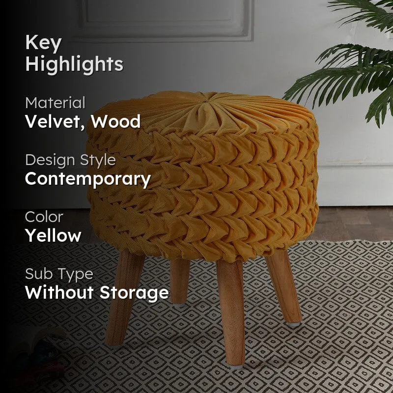 Velora Pleated Velvet Ottoman - Mustard media 2