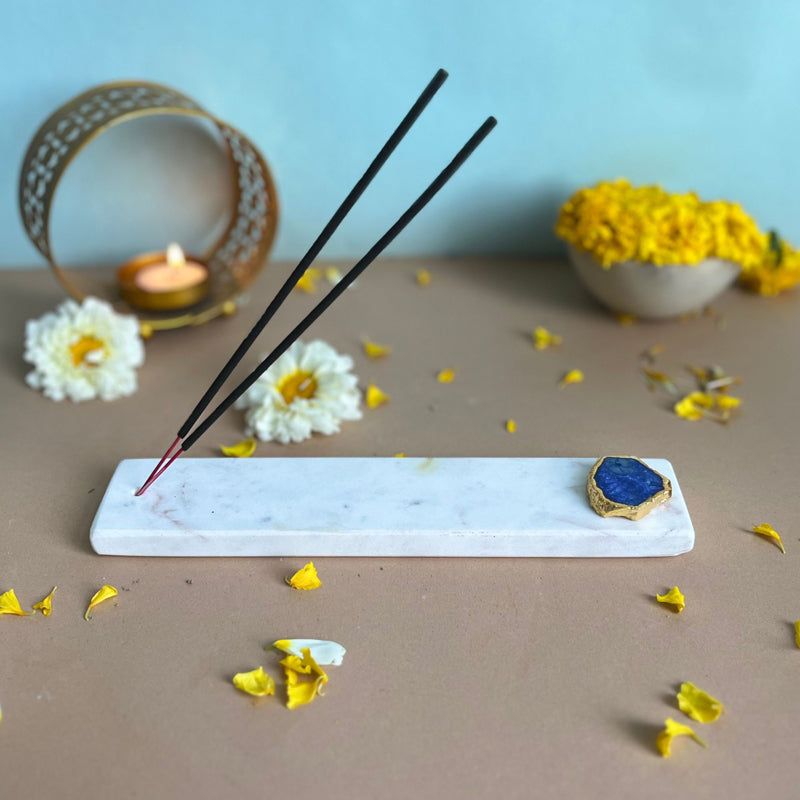 Nima Marble Incense Holder With Agate Plating - Dark Blue