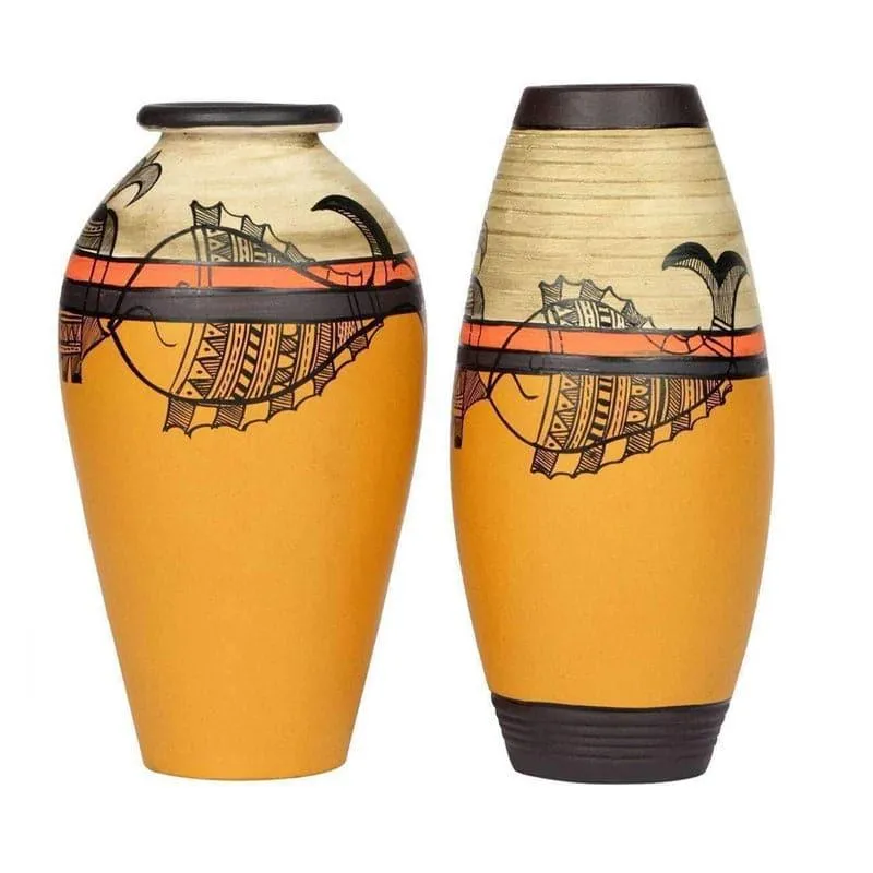 Mazhcli Muse Tribal Terracotta Vase - Set Of Two media 3