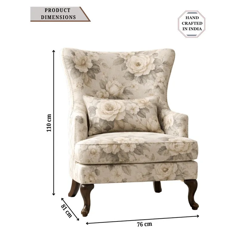 Willow Teak Wood & Velvet Garden Floral Lounge Chair media 8