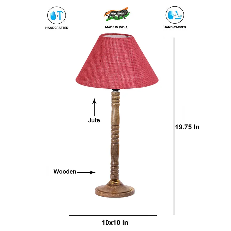 Loft Gleam Table Lamp With Carved Wooden Base - Red,Brown media 6