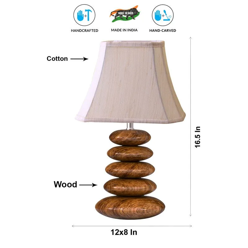 Gloxeva Cotton Table Lamp With Wooden Base - Off White media 7