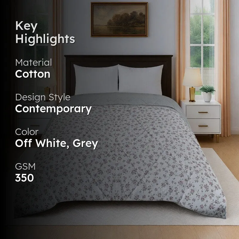 Fleuris Cotton Comforters (White,Grey) - 350 GSM media 2