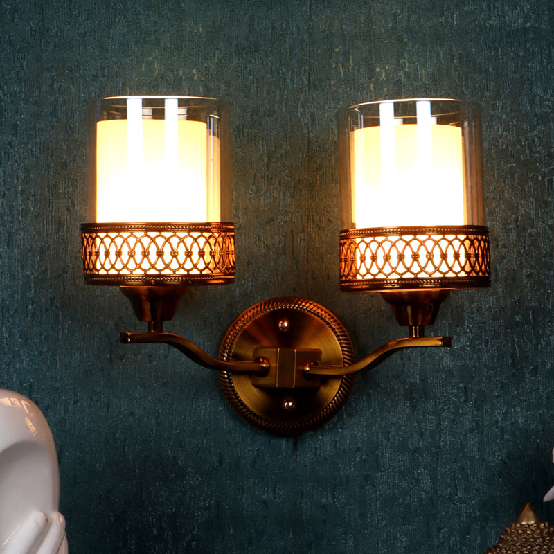 Auric Glass Shade Wall Lamp With Iron Base