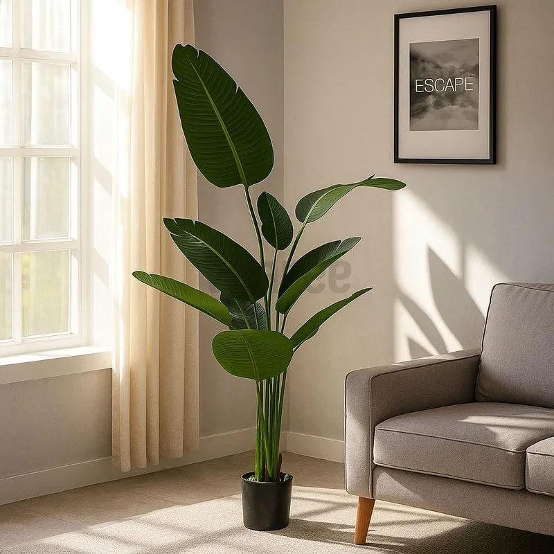 Faux Tropical Bird of Paradise Plant With Black Plastic Pot - 4.9 Feet media 3