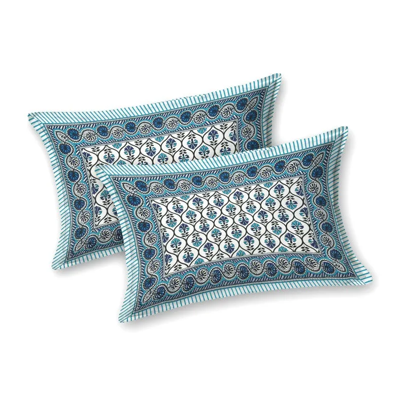 Blossomis Cotton Bedsheet (White,Blue) - 240 TC media 5