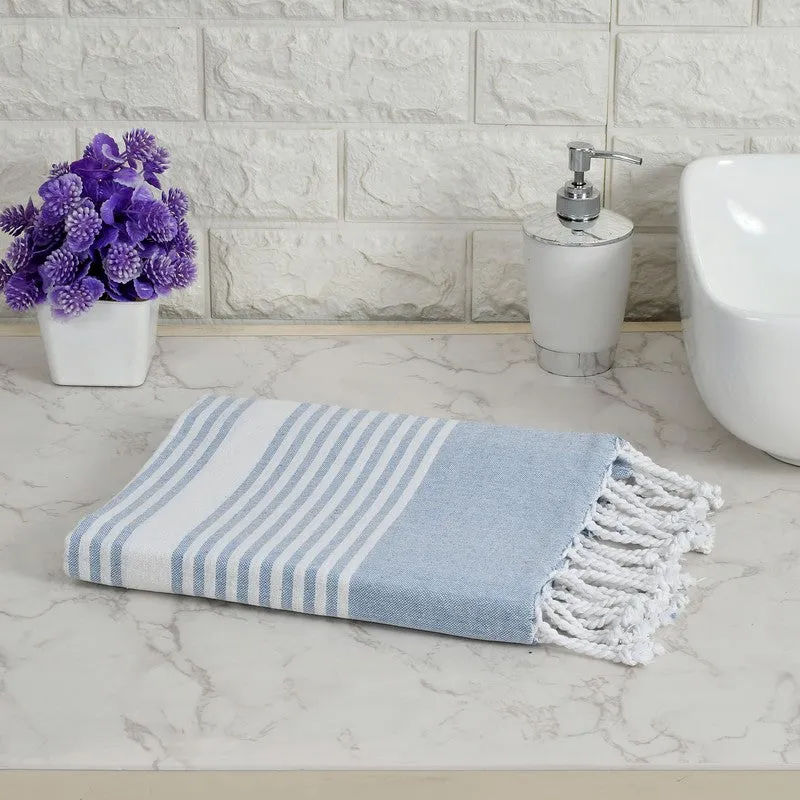 Loomera Striped Cotton Bath Towels (Light & Dark Blue) - Set Of Two media 3