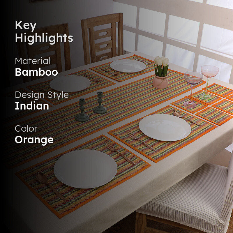Chequered Zen Bamboo Kitchen Linen Set (Orange) - Thirteen Piece Set media 2