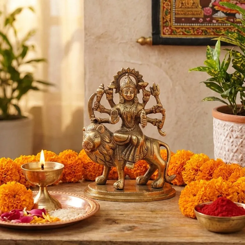 Goddess Durga Divine Brass Idol media 4