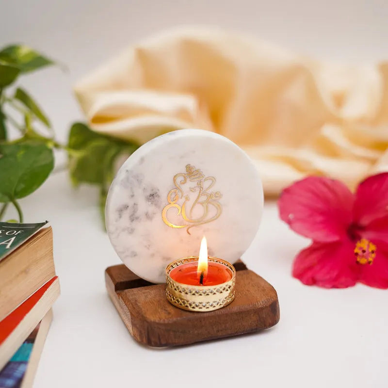Ganesha Marble Religious Accent With Tealight Candle Holder media 3