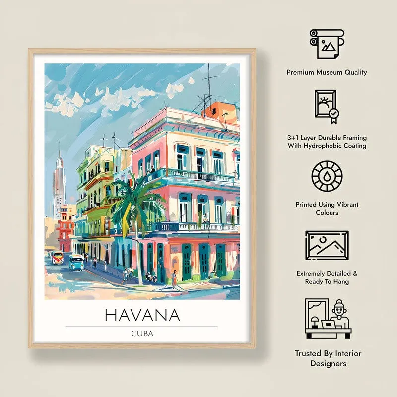 Vintage Havana Framed Canvas Archival Canvas Wall Painting - Natural Brown Frame media 8