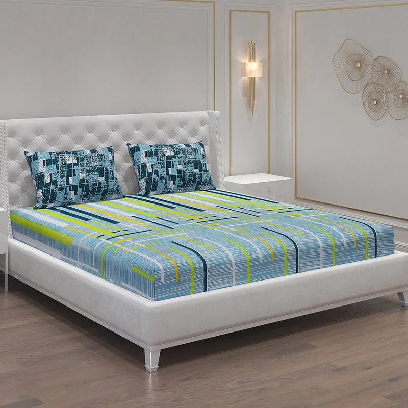 Monte Carlo Flow Stripe Cotton Bedsheet (Blue) - 104 TC media 1