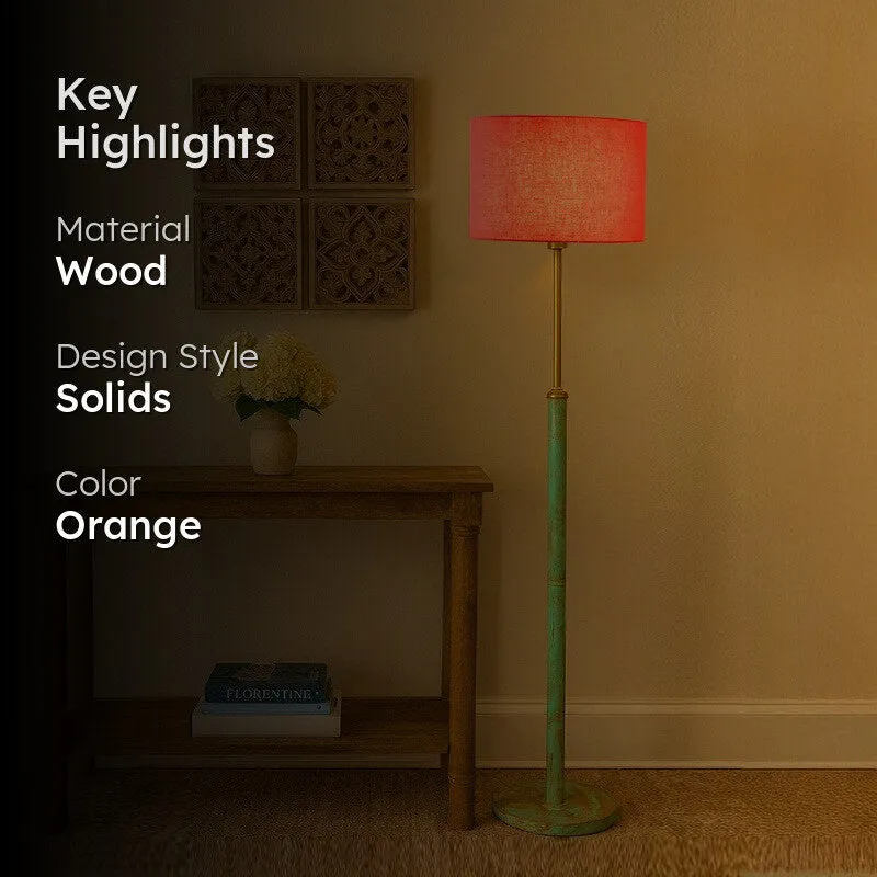 Amber Glow Wooden Floor Lamp - Orange media 2